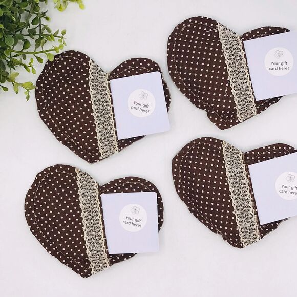 Set of 4 Fabric Pillow Gift Card Holders in Brown Dots 5x4 Inches - Picture 3 of 5